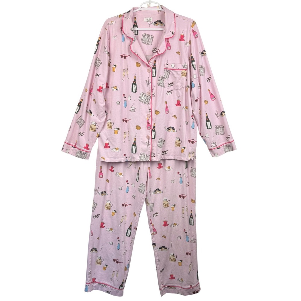 BedHead Pajamas Pink Brunch Print Long Sleeve Shirt and Pants Set XL